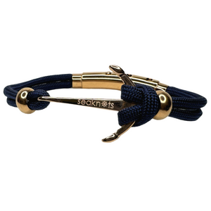 Double Cord Navy Blue with SS Anchor & Beads Rose Gold