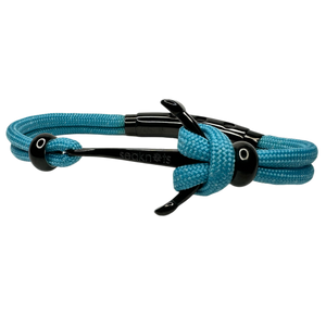 Double Cord Turquoise with SS Anchor & Beads Black