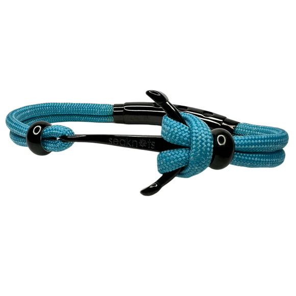 Double Cord Turquoise with SS Anchor & Beads Black