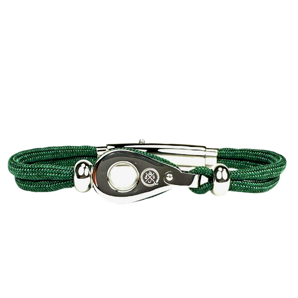 Double Cord Hunter Green with SS Pulley & Beads Silver