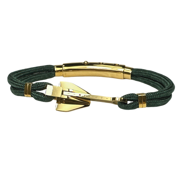 Double Cord Hunter Green w SS Danforth Anchor Gold