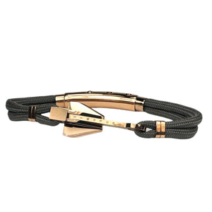 Double Cord Charcoal Grey w SS Danforth Anchor Rose Gold