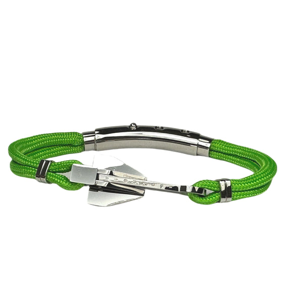 Double Cord Neon Green w SS Danforth Anchor Silver