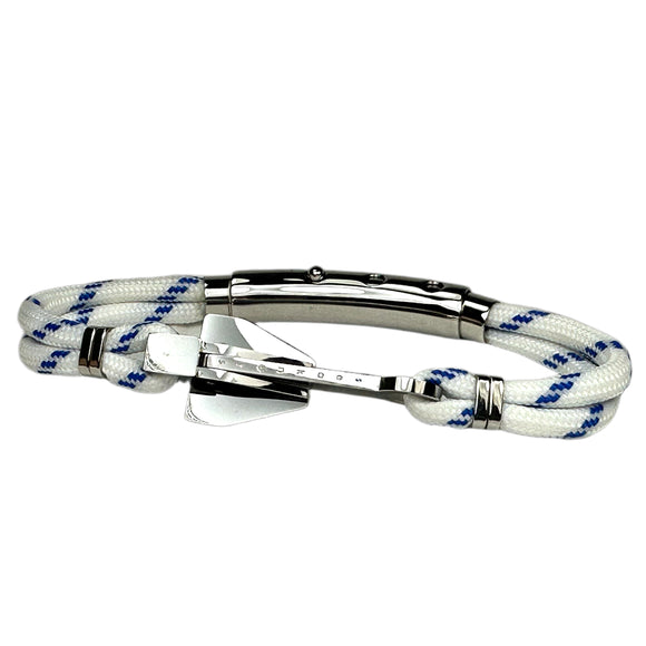 Double Cord White Blue Stripe w SS Danforth Anchor Silver