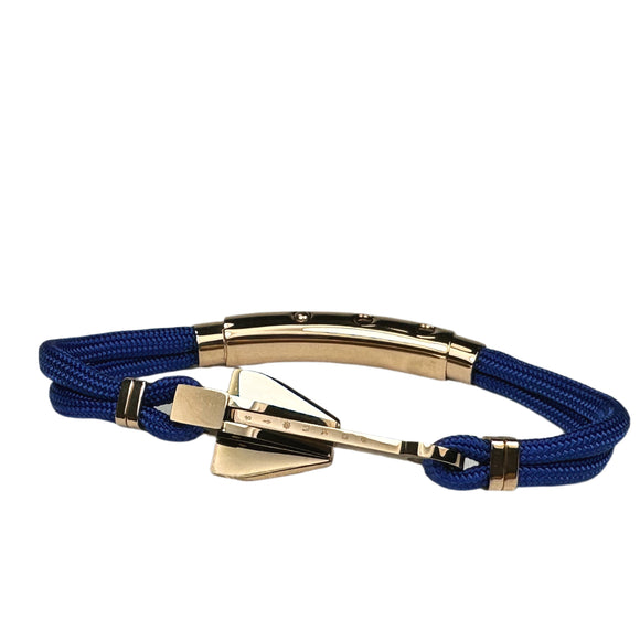 Double Cord Navy Blue w SS Danforth Anchor Rose Gold