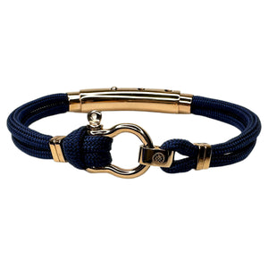 Double Cord SS Shackle W Knot Navy Blue / Rose Gold