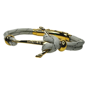 Double Cord Reflective Light Grey with SS Anchor & Beads Gold