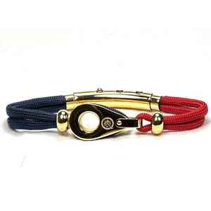 Double Cord Red /Navy Blue with SS Pulley & Beads Gold