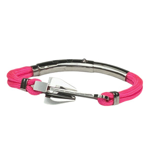 Double Cord Neon Pink w SS Danforth Anchor Silver