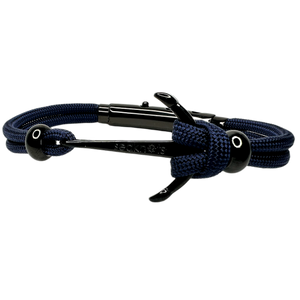 Double Cord Navy Blue with SS Anchor & Beads Black