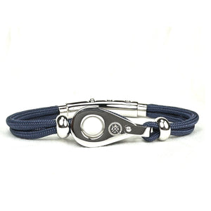 Double Cord Navy Blue with SS Pulley & Beads Silver