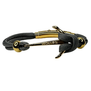 Double Cord Charcoal Grey with SS Anchor & Beads Gold