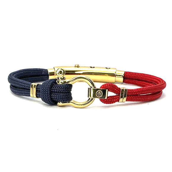 Double Cord SS Shackle W Knot Navy / Red / Gold