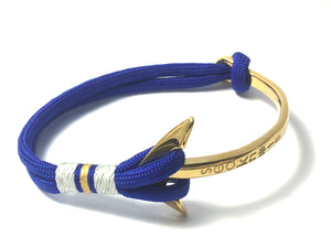 Double Cord Royal Blue Bracelet with SS Half Bangle Anchor Gold