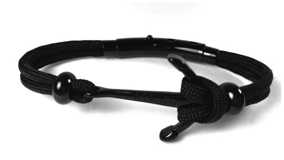 Double Cord Black with SS Anchor & Beads Black