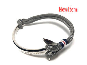 Double Cord Charcoal Gray with SS Half Bangle Anchor Silver