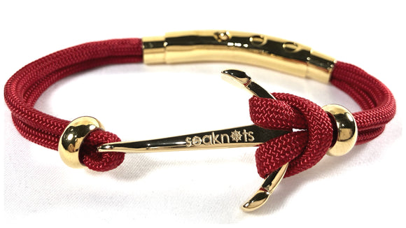 Double Cord Red with SS Anchor & Beads Gold