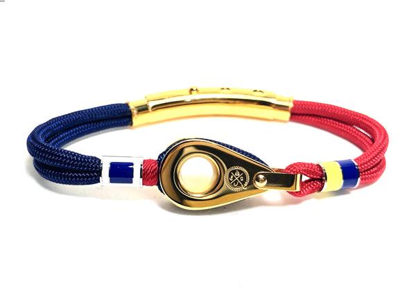 Double Cord Navy / Red With SS Pulley w Shackle & Flags Gold