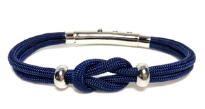 Double Cord Navy With Knot & SS Beads Silver