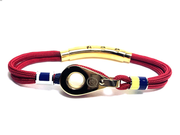 Double Cord Red With SS Pulley w Shackle & Flags Gold