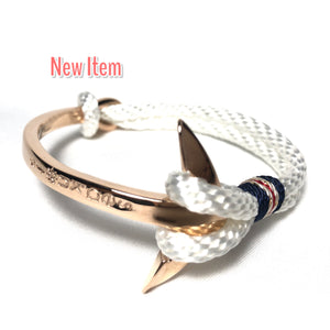 Double Cord White Bracelet with SS Half Bangle Anchor Rose Gold