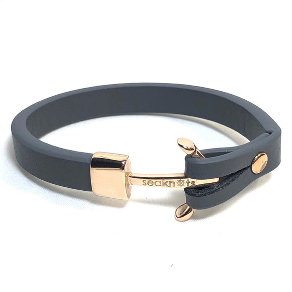 Gray Leather Bracelet with Rose Gold Anchor