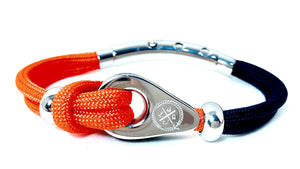 Double Cord in Orange / Navy with SS Pulley & Beads Brushed Silver