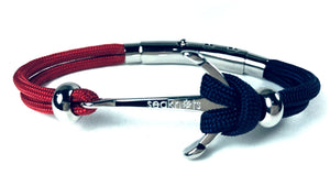 Double Cord Navy / Red with SS Anchor & Beads Silver