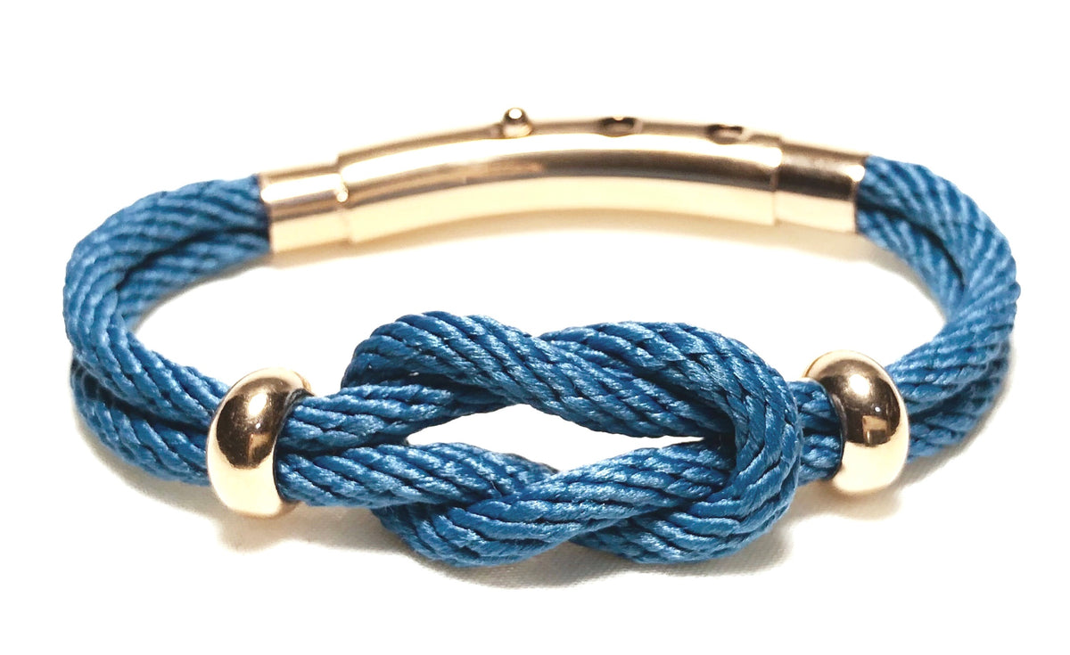 Double Cord Blue Rope with Knot & SS Beads Gold – Seaknots