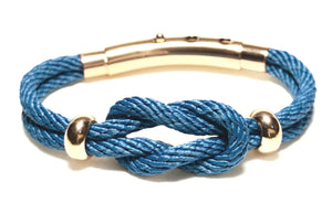 Double Cord Blue Rope with Knot & SS Beads Gold