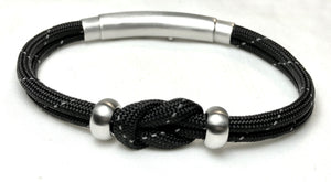 Double Cord Reflective Black with Knot & SS Beads Brushed Silver