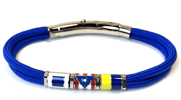 Double Cord Royal Blue with SS Nautical & PR Flags 🇵🇷 Silver