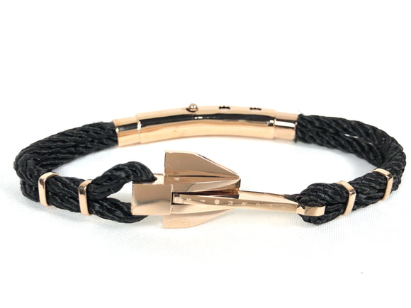 Double Cord Black Rope w SS Danforth Anchor Rose Gold