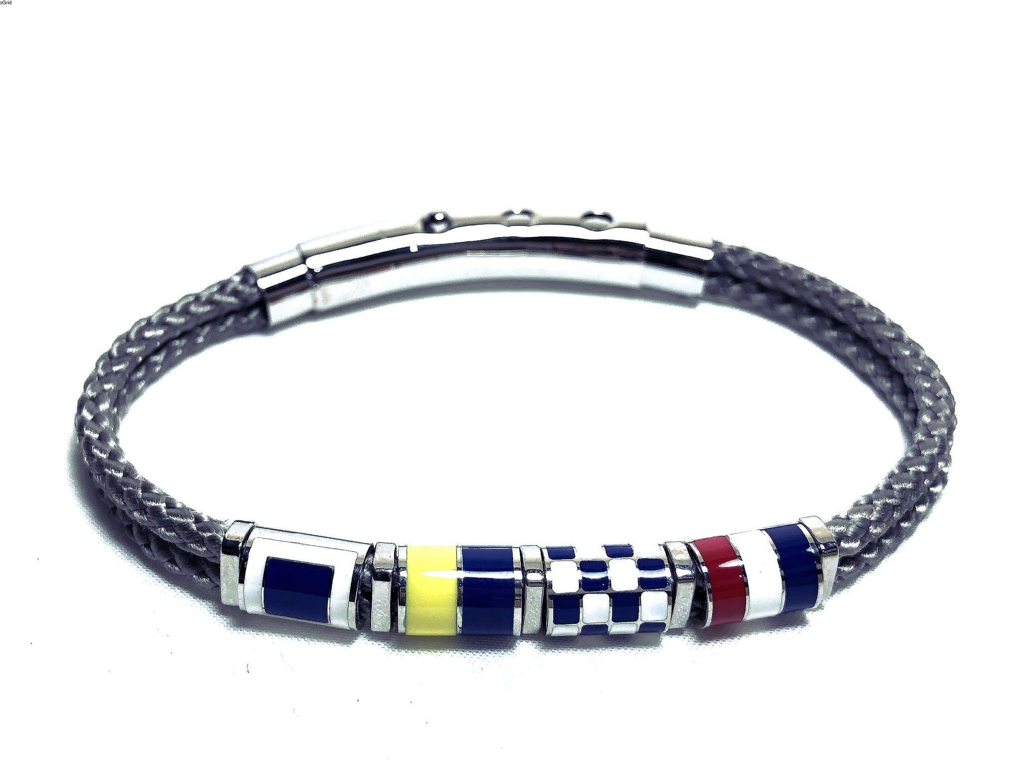 SEAKNOTS YELLOW DOUBLE CORD BRACELET WITH SS NAUTICAL & outlets USA FLAGS SILVER (NEW)