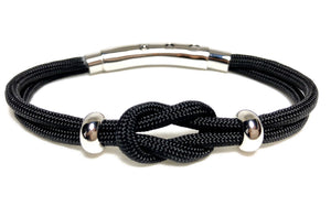 Double Cord Black with Knot & SS Beads Silver