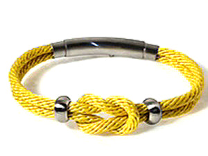 Double Cord Yellow Rope with Knot & SS Beads Brushed Silver