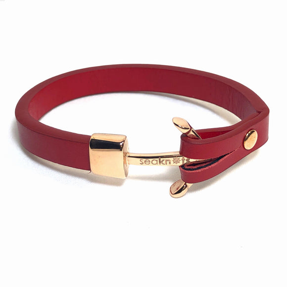 Red Leather Bracelet with Rose Gold Achor