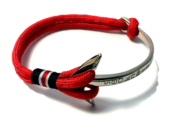 Double Cord Reflective Red with SS Half Bangle Anchor Silver