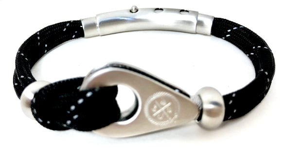 Double Cord in Reflective Black with SS Pulley & Beads Brushed Silver