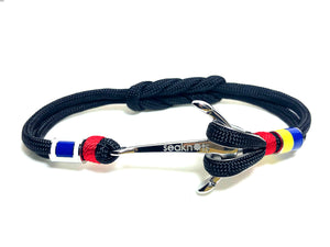 Double Cord Black with SS Anchor & Flags Silver