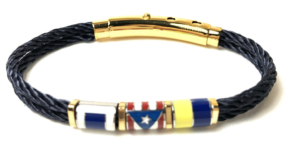 Double Cord Black Rope with SS Nautical & PR Flags 🇵🇷 Gold