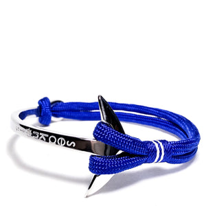 Double Cord in Royal Blue with SS Half Bangle Anchor Silver