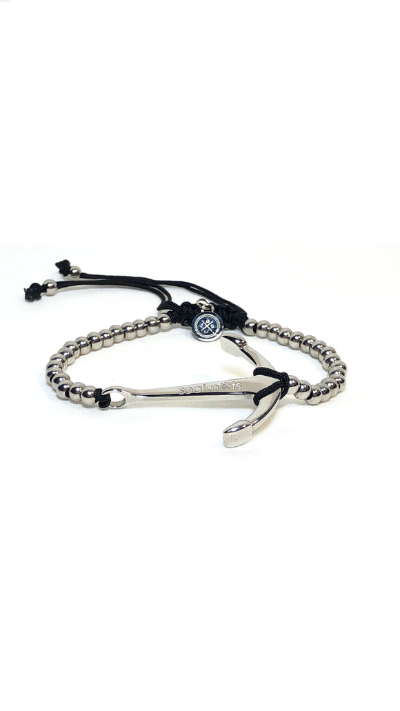 Small SS Beads Bracelet with Anchor Silver