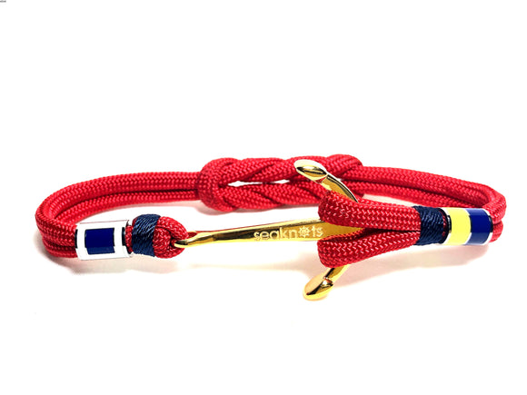 Double Cord Red With SS Anchor & Flags Gold