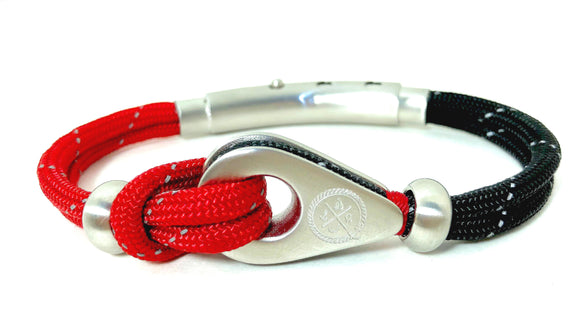 Double Cord in Reflective Red / Navy with SS Pulley & Beads Brushed Silver