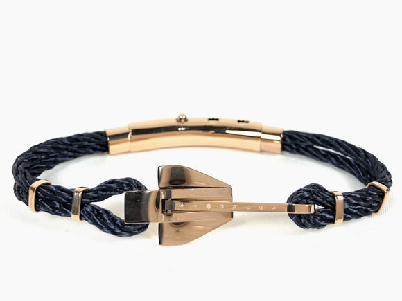 Double Cord Navy Rope w SS Danforth Anchor Rose Gold