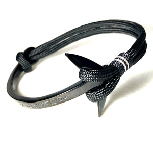 Double Cord Black Bracelet with SS Half Bangle Anchor Black (Matte)