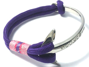 Double Cord Purple Bracelet with SS Half Bangle Anchor Silver