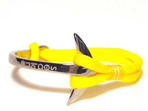 Double Cord Yellow Bracelet with SS Half Bangle Anchor Silver