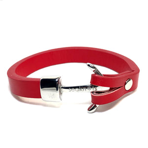 Red Leather Bracelet with Silver Anchor